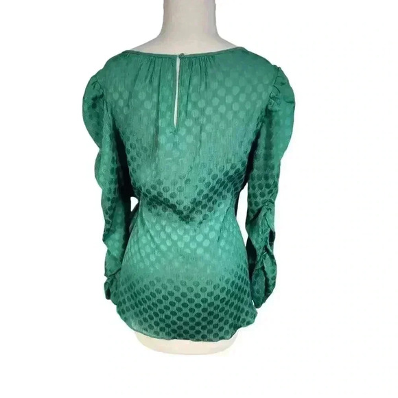 Max Studio Jacquard Shine Polka Dot Puff Sleeve Blouse NWOT Hunter Green Sz M - Picture 4 of 7